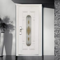 white steel door with glass laser cutting exterior steel door - Cửa Thép Trắng Kính Ngoại Thất Cao Cấp, Bền Đẹp, An Toàn